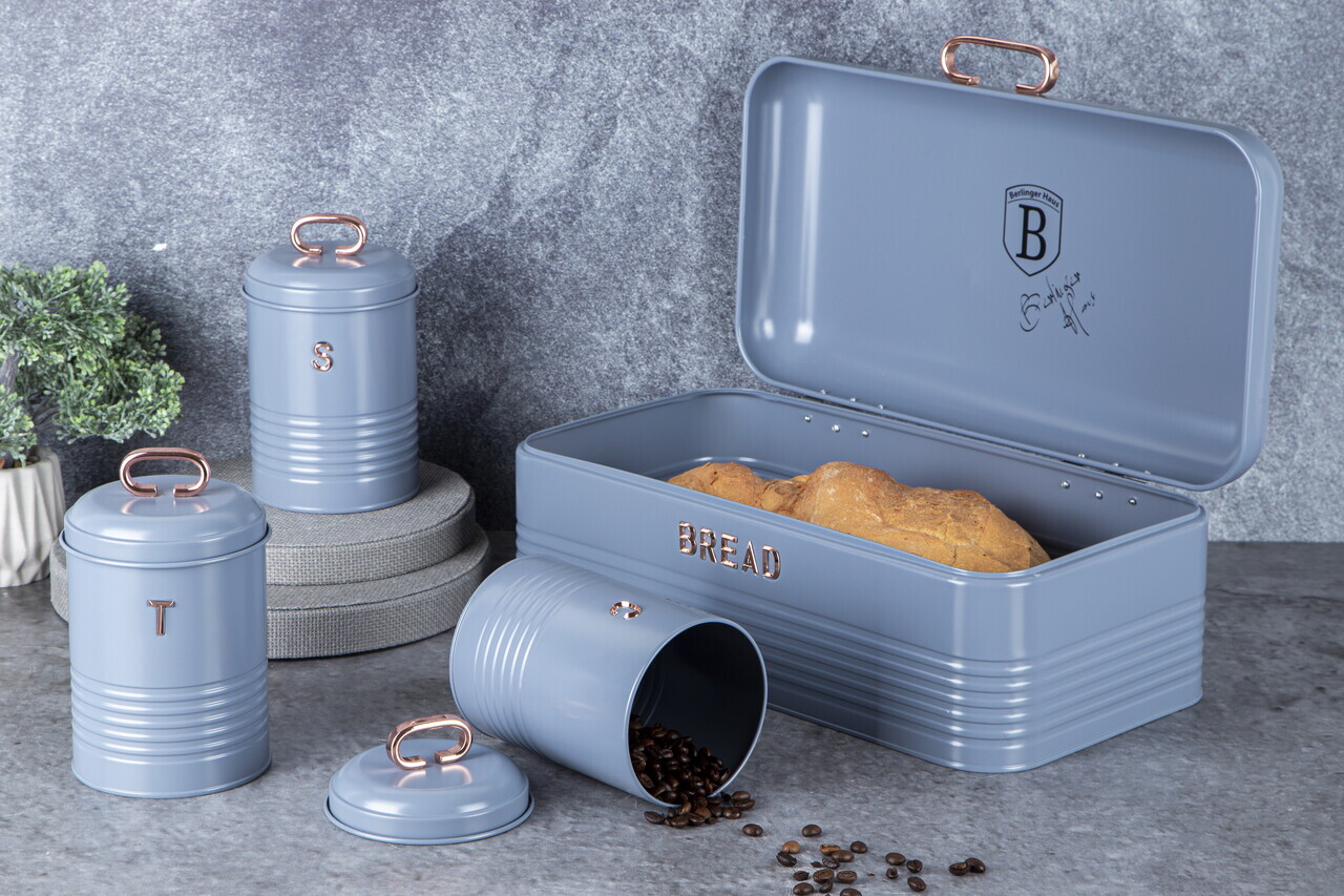 Set cutie pentru paine si 3 recipiente Berlinger Haus, Moonlight, 42.5x23x16 cm, otel carbon, gri - imagine 7